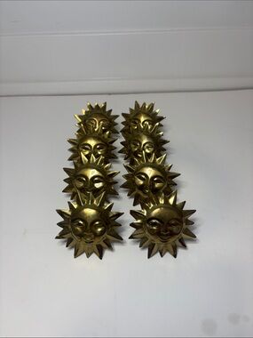 Vintage Brass Sun Face Napkin Rings Set of 8 Celestial Boho Table Decor